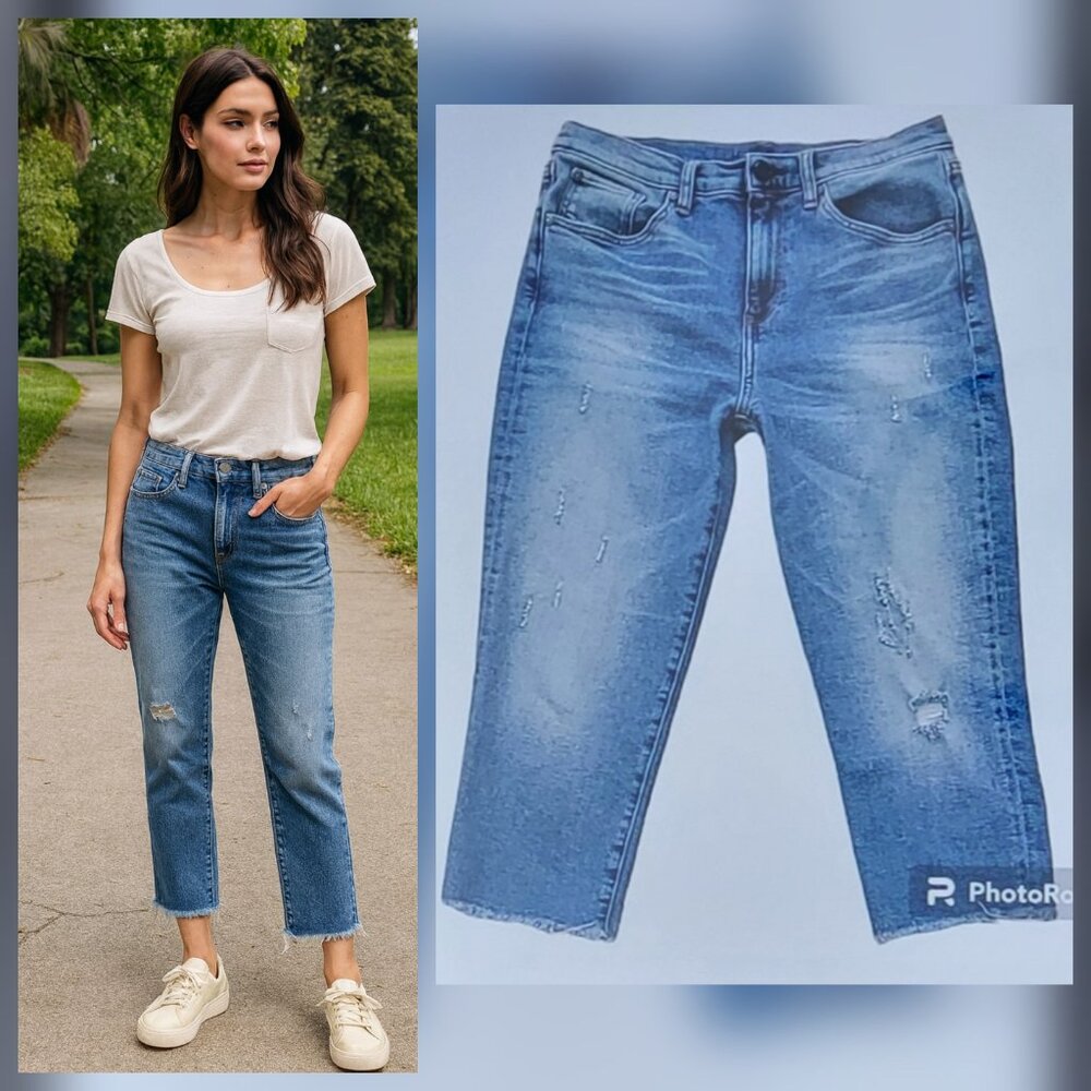 HALE Tyler Senna Distressed Cropped Boyfriend Jean with Raw Hem Size 28